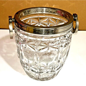 French Silver Plated Cut Glass Champagne Ice Bucket Hoop Handles Vintage EL